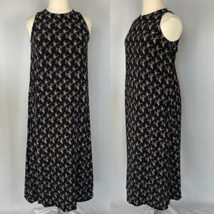 Vintage Chicos Maxi Dress Size 2 Large Black Cream Boho Floral Sleeveless Casual